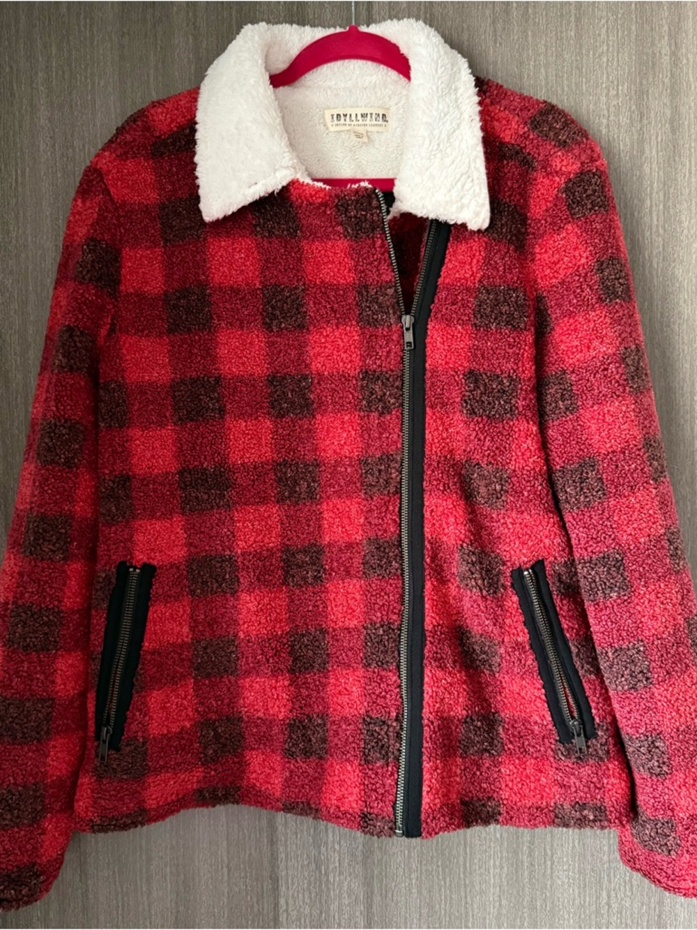 Idyllwind Red and Black Buffalo Check Teddy Jacket (XL)